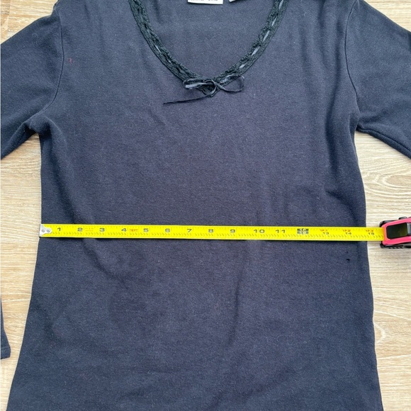 🍁VINTAGE White Stag Black Cotton Long Sleeve Top Lace Ribbon Bow Detail - Picture 5 of 8